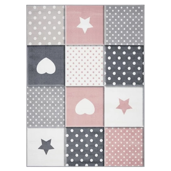 Kockás mintás szőnyeg pöttyös, csillag és szív motívumokkal 100 x 200 cm GYSZ66