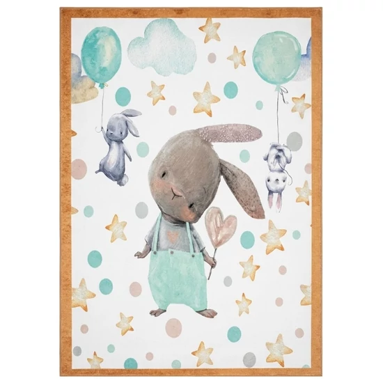 Nyuszi mintás gyerek szőnyeg lufikkal és csillagokkal 160 x 230 cm GYSZ15