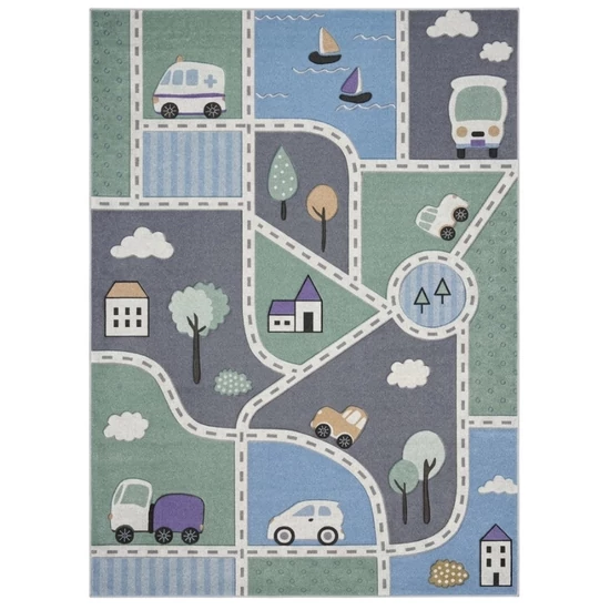 Gyerek szőnyeg pasztell autós mintával 160 x 230 cm GYSZ2