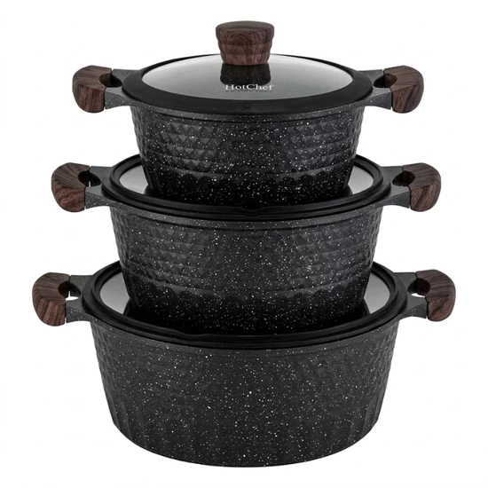 HotChef Prémium Texturált Edénykészlet – Gránit Fekete NUBE26-19F