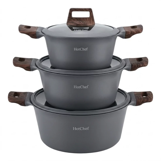 HotChef Matt Szürke Főzőedény Készlet – Modern Stílus a Konyhában NUBE26-21S