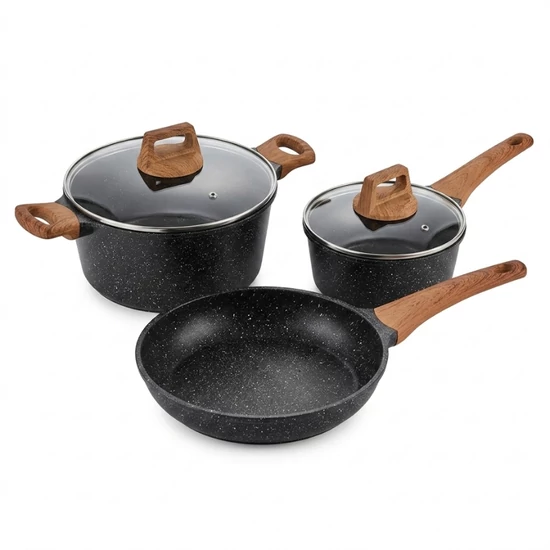 Prémium Gránit Bevonatú Edénykészlet - Fekete NUBE26-22F