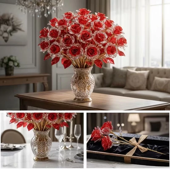 13 db aranyozott örök vörös rózsa készlet 79MQ25132V