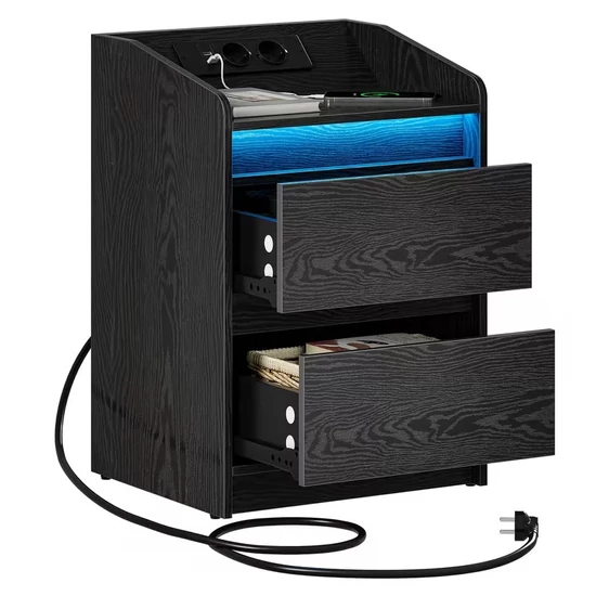 Éjjeliszekrények LED lámpákkal, töltődokkos kivitel fekete BJ6278305-F