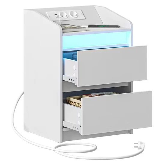 Éjjeliszekrények LED lámpákkal, töltődokkos kivitel fehér BJ6278305