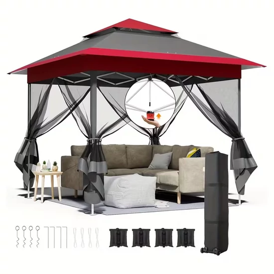 3×3 m összecsukható kertiparti szúnyoghálós sátor piros HN1568644-P