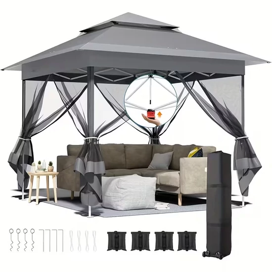 3×3 m összecsukható kertiparti szúnyoghálós sátor szürke HN1568644-SZ