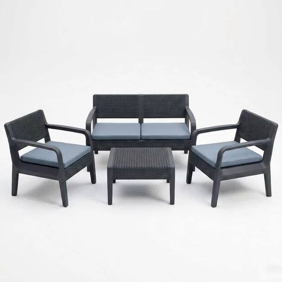 PVC rattan kerti bútor szett 4 részes antracit PVC-RAT-20