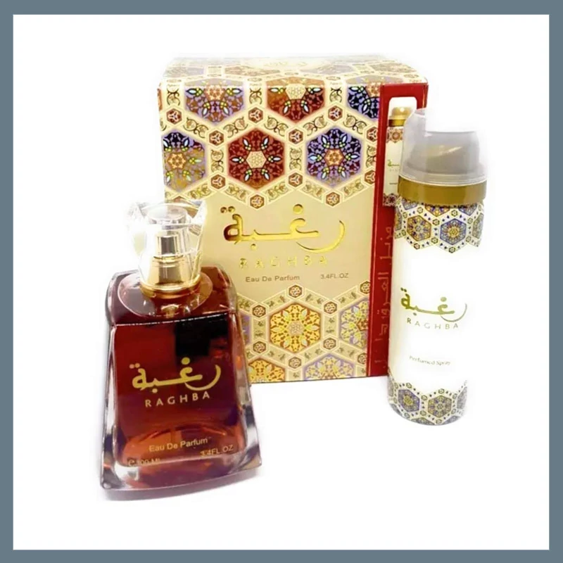 Lattafa Raghba Arab parfüm 100 ml + Dezodor Spray 50 ml 6225709721238