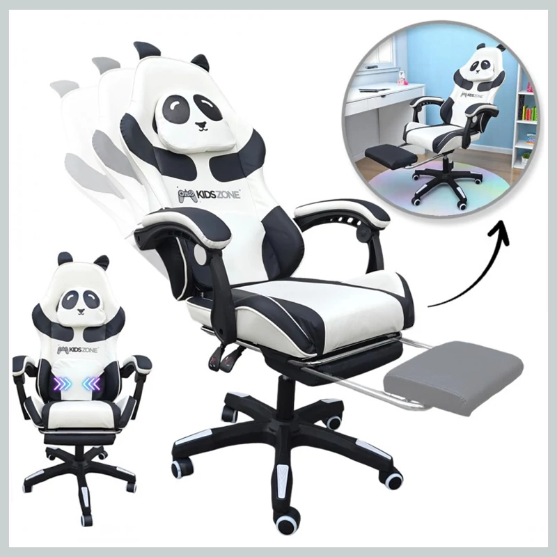 PANDA forgatható gamer szék lábtartóval és masszírozóval – KIDS ZONE KO34