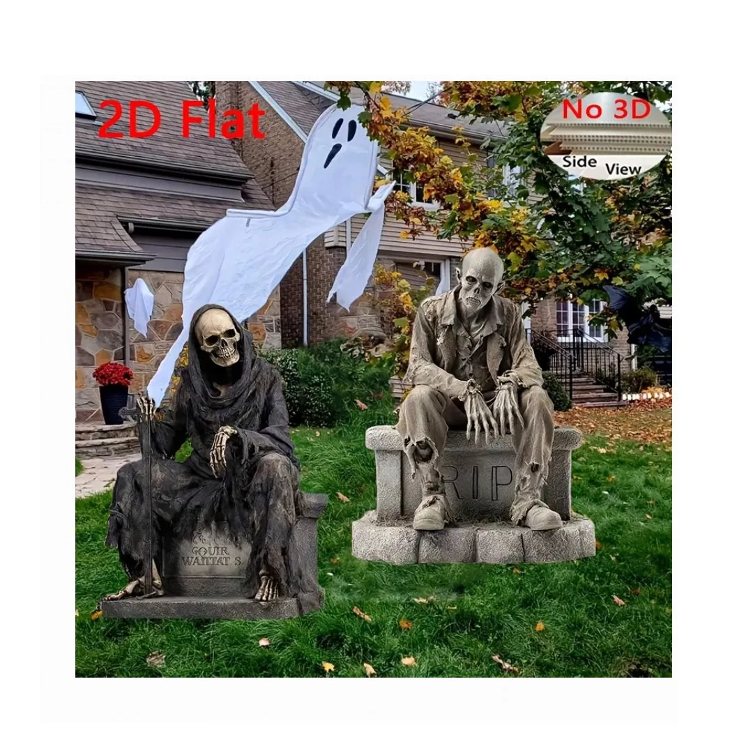 Gótikus Halloween sírkő dekoráció – 2 db 2D koporsószobor, tartós műanyag UN5999503