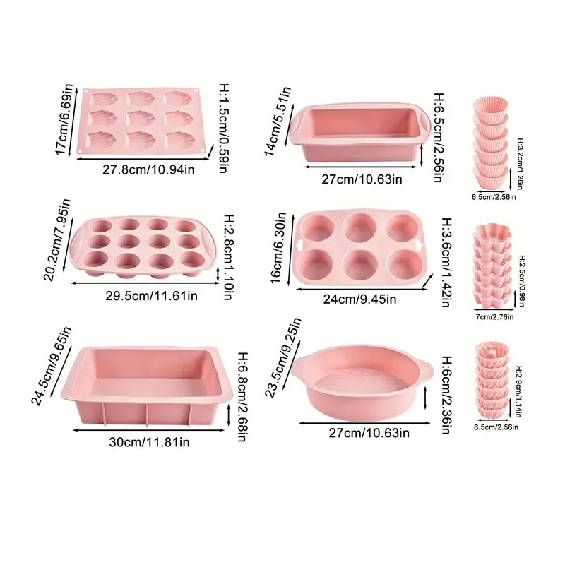24 darabos Szilikon Sütőforma Készlet (Rózsaszín) FR410278