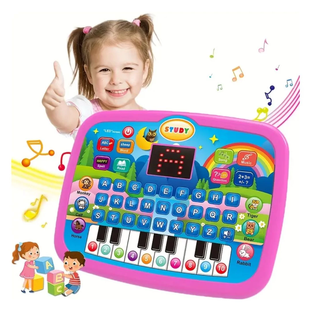 Gyerek tanuló tablet – zenélő és világító, 10 funkcióval, rózsaszín – UV380857-2