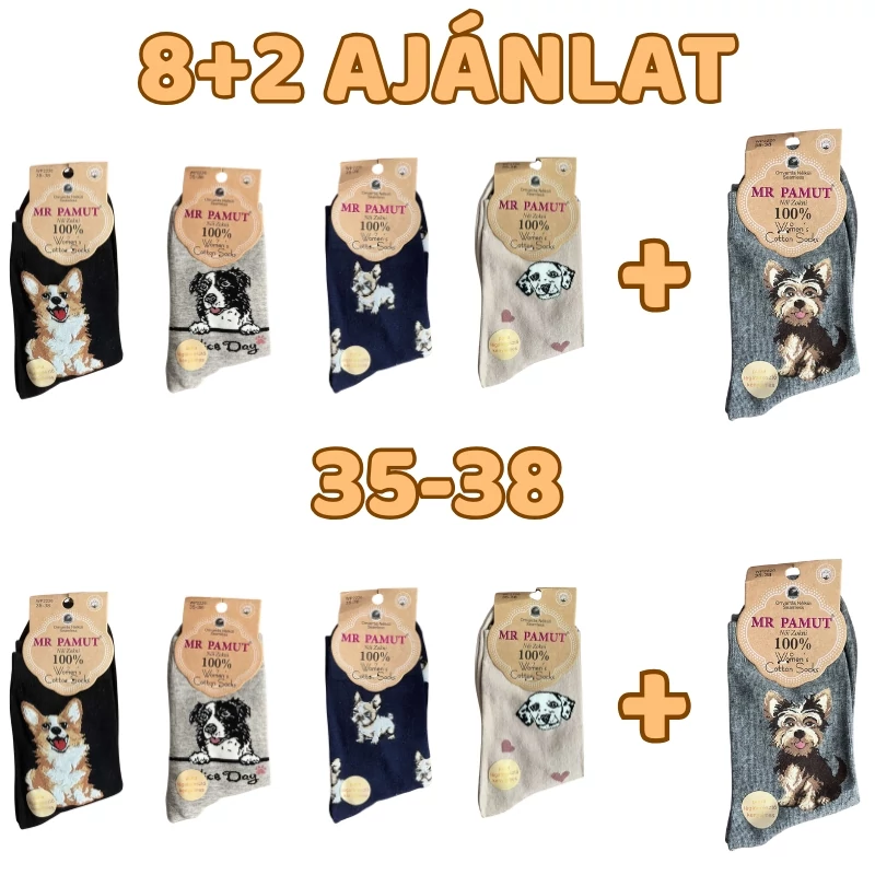 8+2 Női kutyás zokni 35-38 WP2226-1